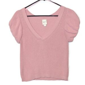 Anthropologie Maeve Puff-Sleeve V-Neck Sweater Tee dusty pink size medium